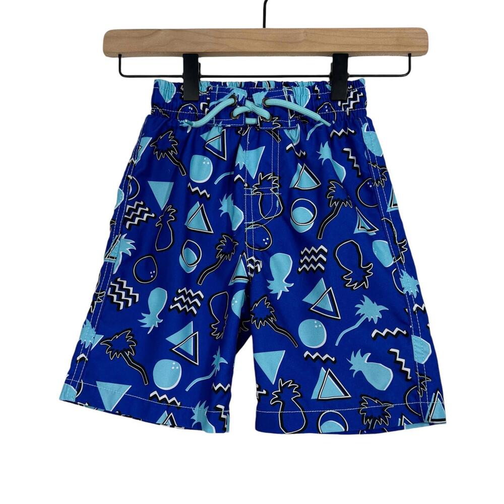 Beach Bros Little Boy Size 6 Blue 80's Retro Pineapple Print Swim Trunks Shorts